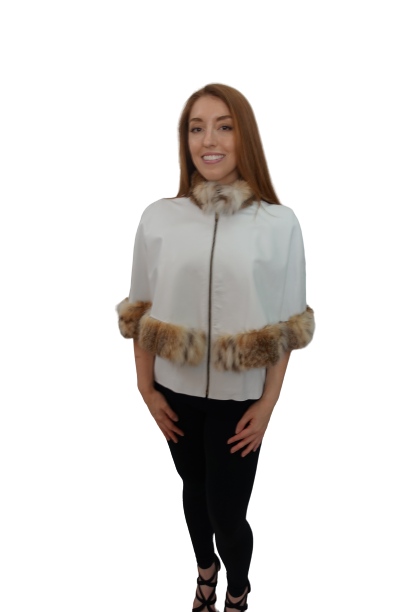White Lambskin Leather Jacket with Cat lynx Trim