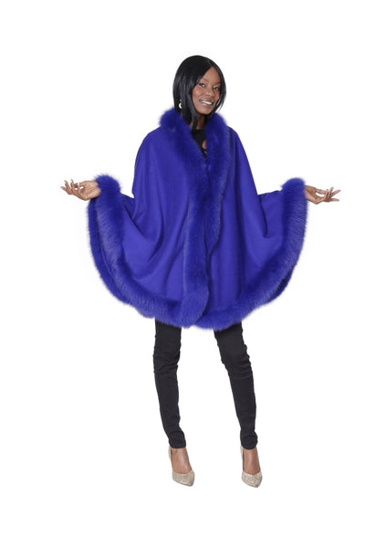 Royal Blue Cashmere Cape with Fox