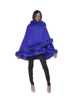 Load image into Gallery viewer, Royal Blue Cashmere Cape with Fox
