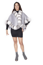 Load image into Gallery viewer, Grey Cashmere Cape with Fox
