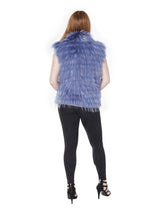 Load image into Gallery viewer, Blue Denim Vest with Blue Dyed feathered Raccoon
