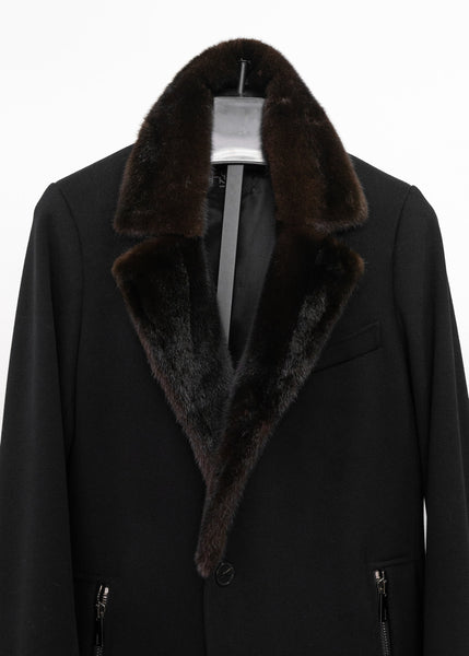 Loro Piana Men's wool coat with mink collar