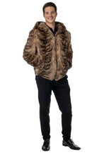 Load image into Gallery viewer, Men&#39;s Natural Sable Bomber Jacket with Hood
