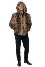 Load image into Gallery viewer, Men&#39;s Natural Sable Bomber Jacket with Hood
