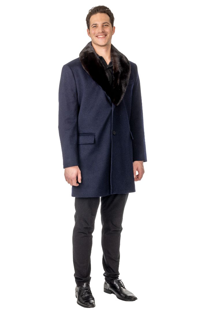 Men's Loro Piana Wool  with Detachable Mink Collar Jacket