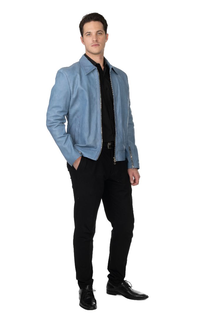 Men's Blue Lamb Skin Leather Jacket