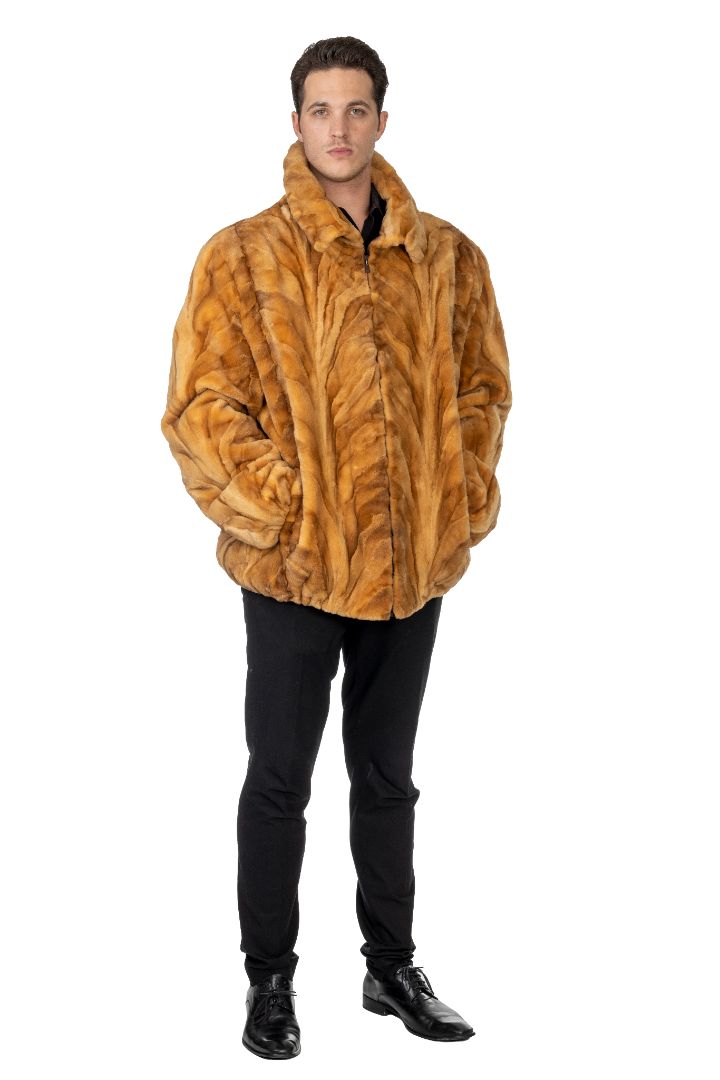 Men's Sheared Whiskey Mink Bomber Jacket