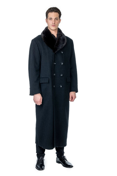 Men's Black  Cashmere Coat with Mink Collar