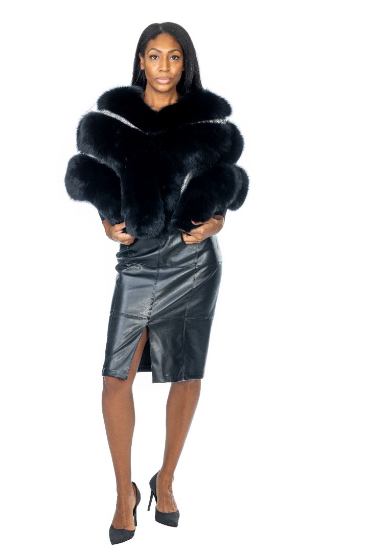 Black Fox Cape with Rhinestone