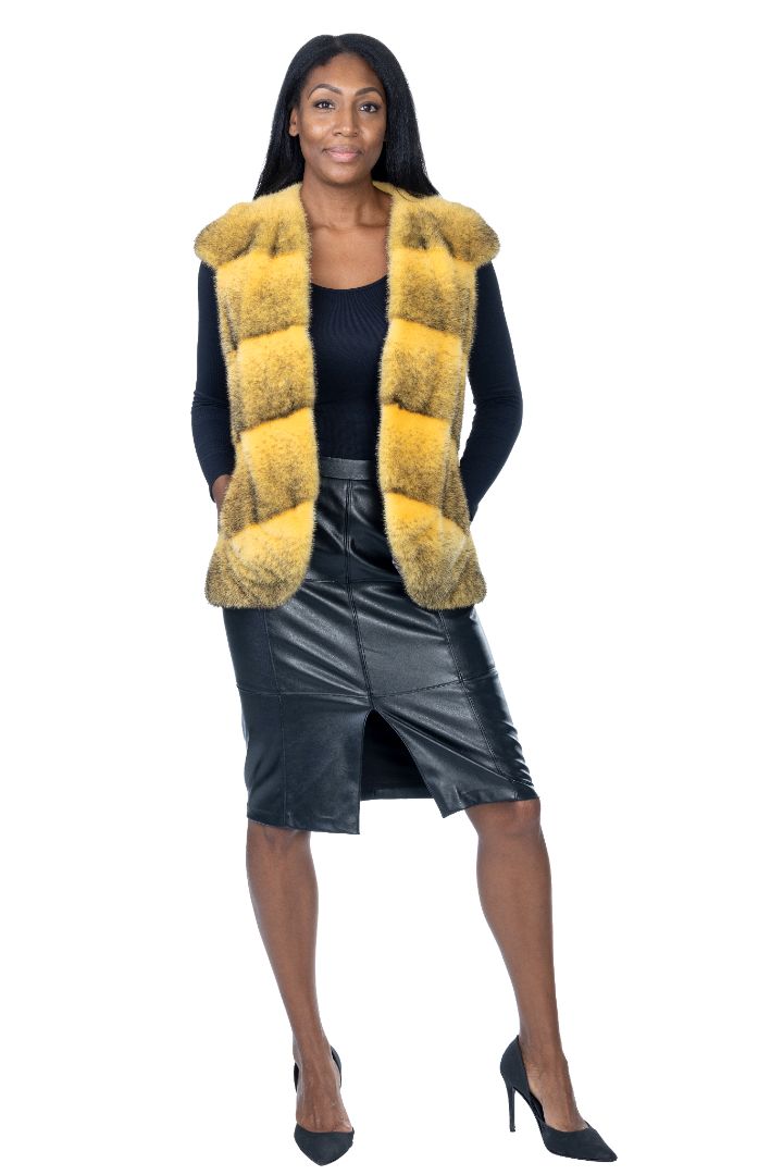 Yellow Dyed Cross Mink Vest