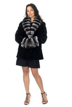 Load image into Gallery viewer, Black Sheared Mink Jacket with Chinchilla Collar and Cuffs
