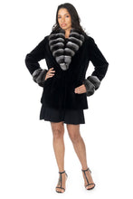 Load image into Gallery viewer, Black Sheared Mink Jacket with Chinchilla Collar and Cuffs
