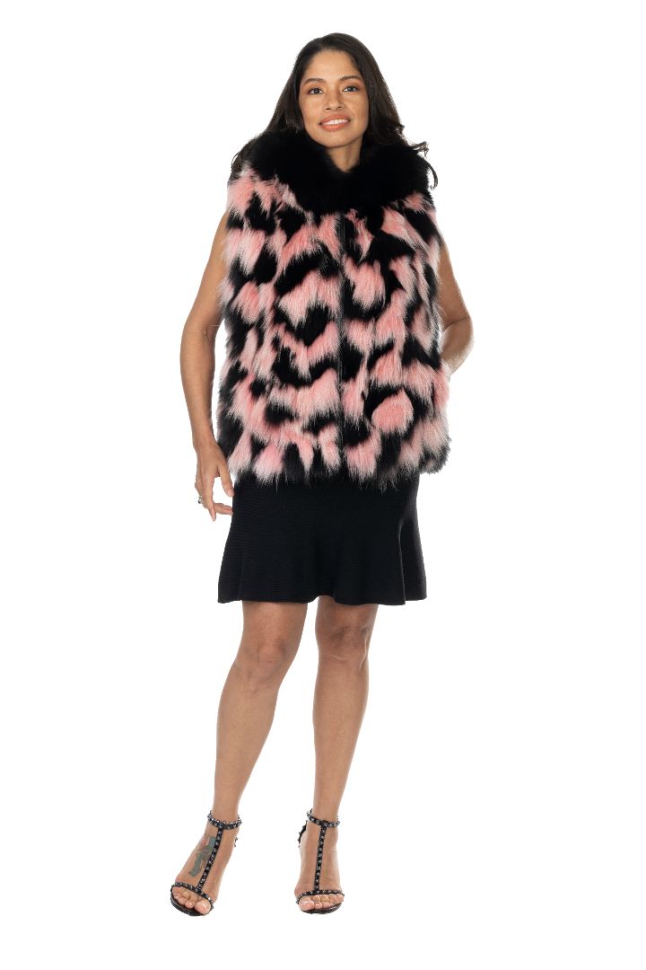 Pink and Black Fox Vest with Hood