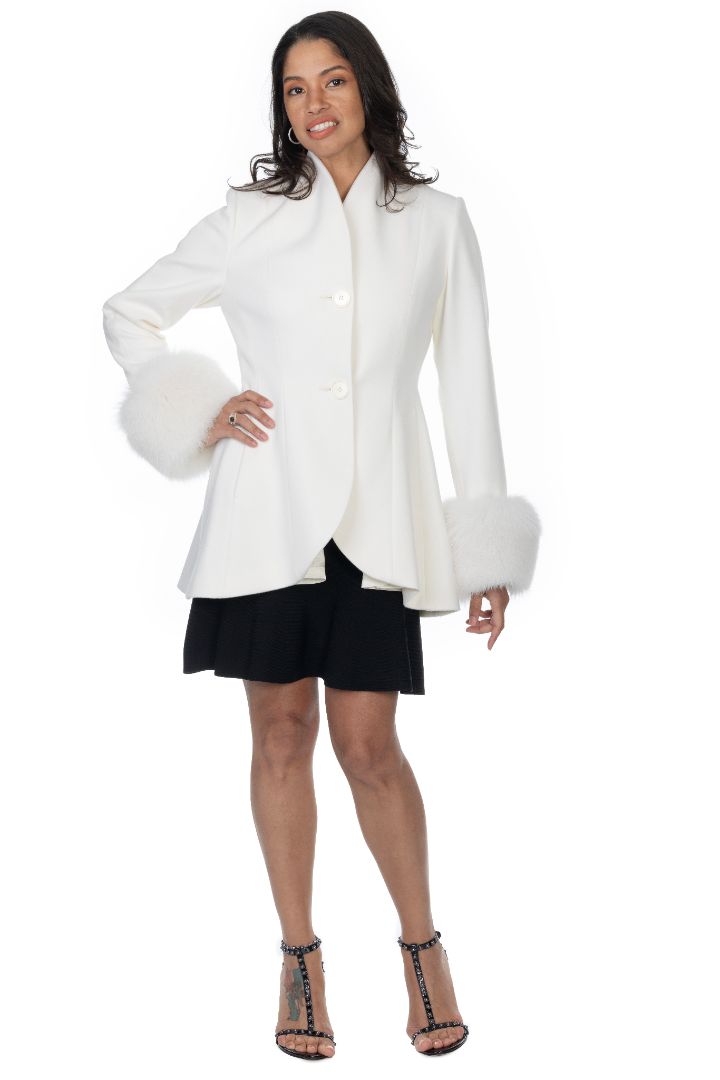 Loro Piana White Wool Jacket with White Fox Cuffs