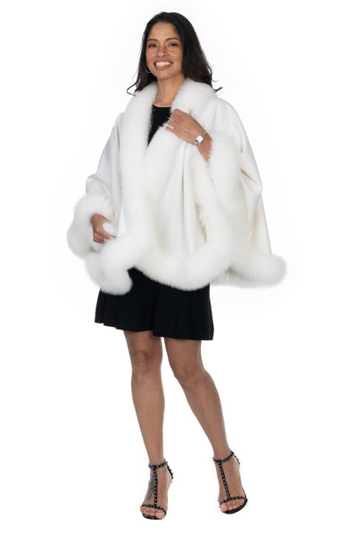 White Cashmere Cape with White Fox