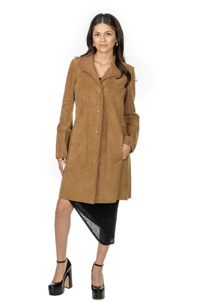 Brown Suede and Leather 3/4 Coat