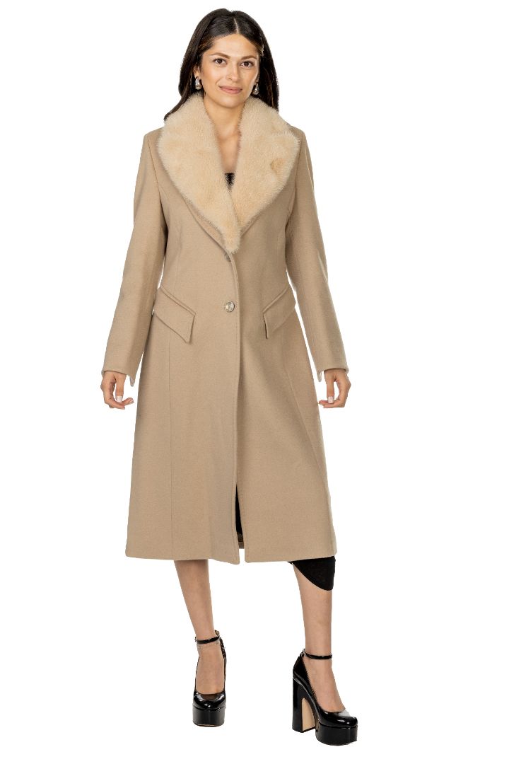 Camel Wool Coat with detachable Mink Collar