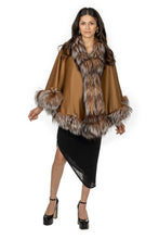 Load image into Gallery viewer, Camel Cashmere Cape with Crystal Fox
