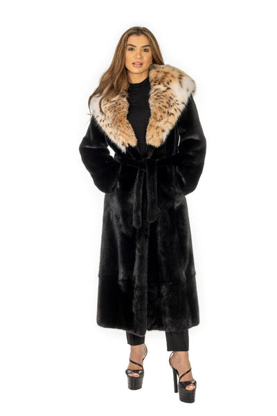 Ranch Mink Coat with Cat Lynx Cape Collar and Hood