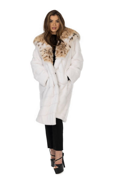 White Mink Coat with Cat Lynx Hood