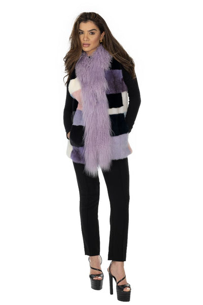 Multi Color MInk Vest with Purple Tibetan Lamb