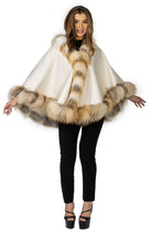 Load image into Gallery viewer, White Cashmere Cape with Golden Fox
