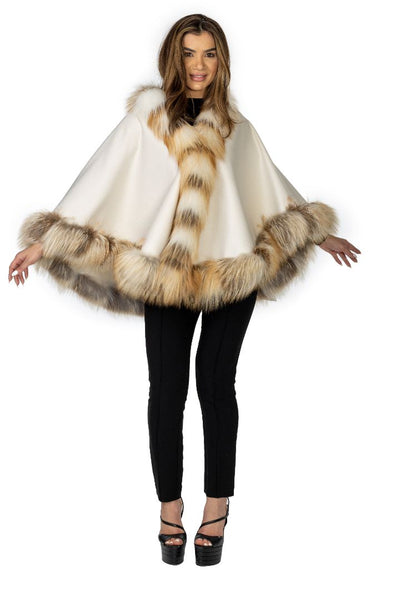 White Cashmere Cape with Golden Fox