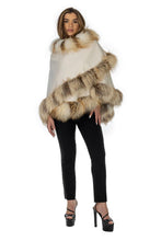 Load image into Gallery viewer, White Cashmere Cape with Golden Fox
