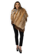 Load image into Gallery viewer, Natural Red Fox Poncho with Suede Fringes
