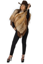 Load image into Gallery viewer, Natural Red Fox Poncho with Suede Fringes
