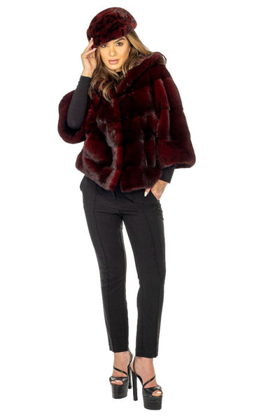 Burgundy Mink Jacket with Hood