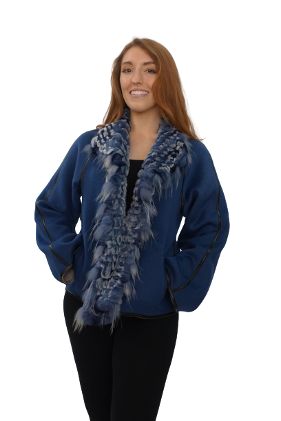 Blue Cashmere/Wool Jacket with Rex and Fox trim