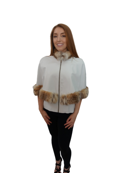 White Lambskin Leather Jacket with Cat lynx Trim