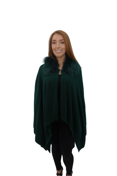 Green wool Cape with Dyed Green Fox Collar