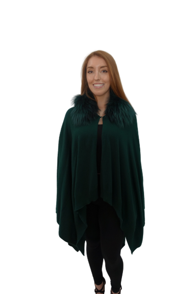 Green wool Cape with Dyed Green Fox Collar