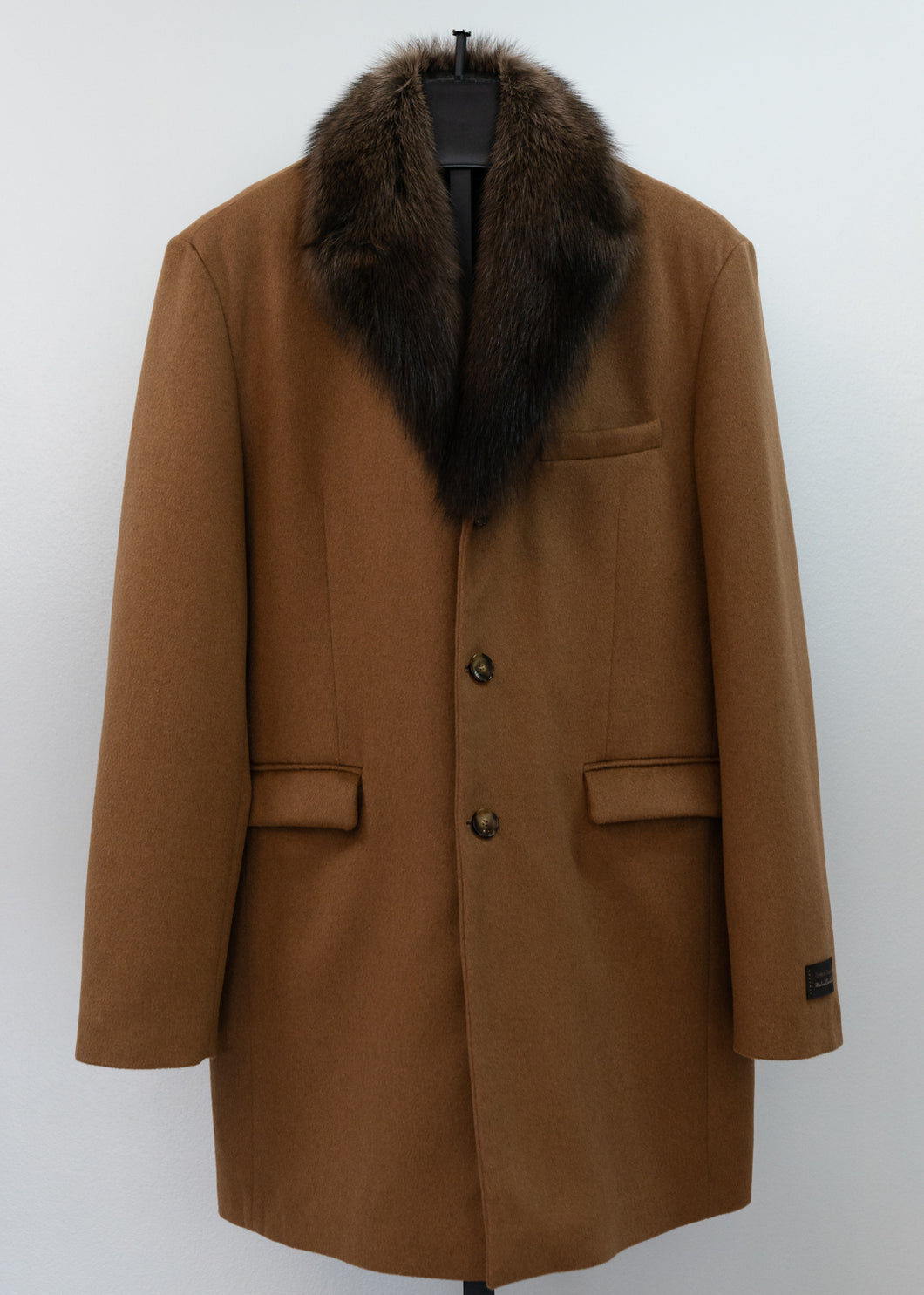Men's Wool/Cashmere 3/4 Coat With Fisher Collar
