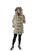 Load image into Gallery viewer, Tan Marino Suede Parka with Crystal Fox
