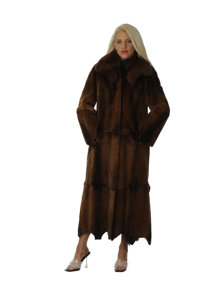 Mahogany Mink Semi Sheared Coat with Brown Fox Collar