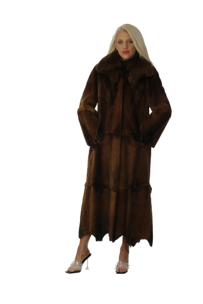 Mahogany Mink Semi Sheared Coat with Brown Fox Collar