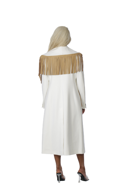 White Loro Piana Wool Coat with Fringes
