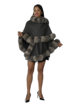 Load image into Gallery viewer, Grey Cashmere Cape with Silver Fox
