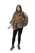 Load image into Gallery viewer, Camel Cashmere Cape with Crystal Fox
