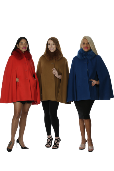 Cashmere & Wool Cape with Detachable Fox Collar