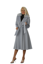 Load image into Gallery viewer, Loro Piana Baby Blue Wool Swing Coat with Fox Collar
