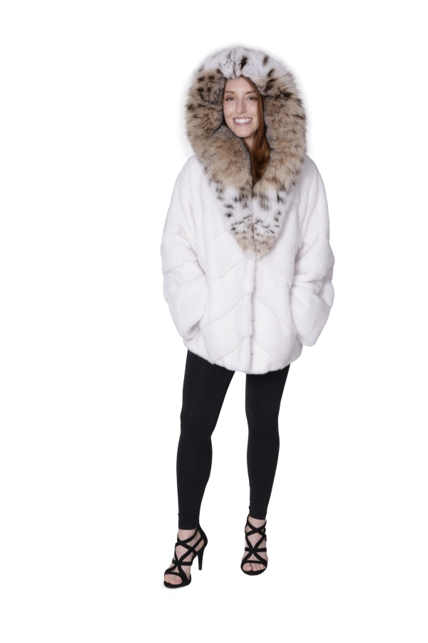 White Mink Parka with Cat Lynx