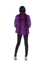 Load image into Gallery viewer, Dyed Purple Cross Mink Jacket with Dyed Purple Chinchilla Cuffs
