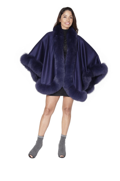 Navy Cashmere Cape with Fox