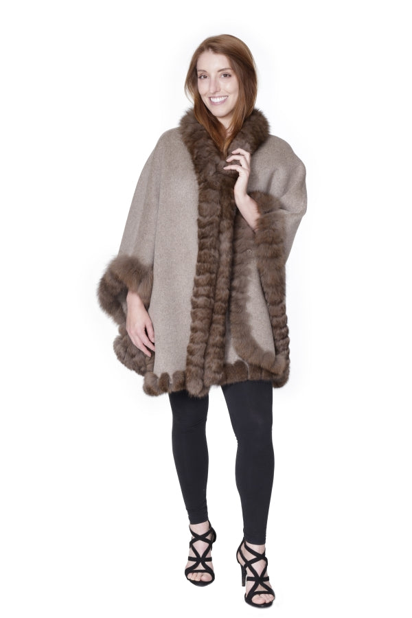 Beige Wool Cape with Brown Fox