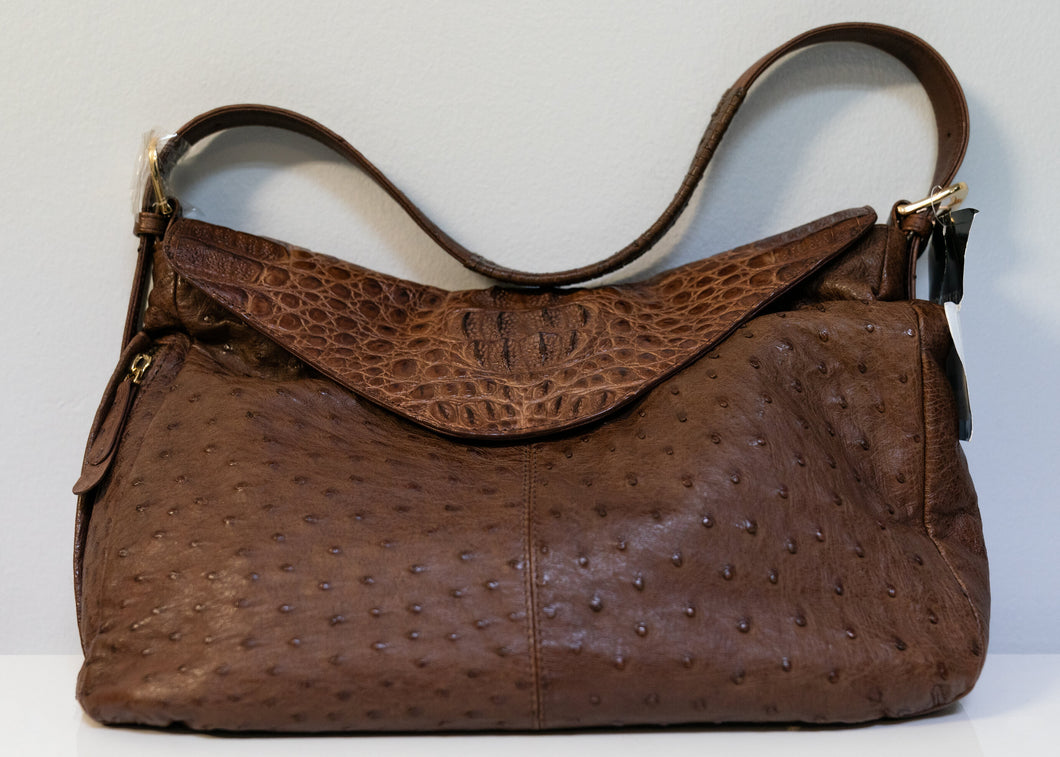 Brown Ostrish Bag with crocodile trim