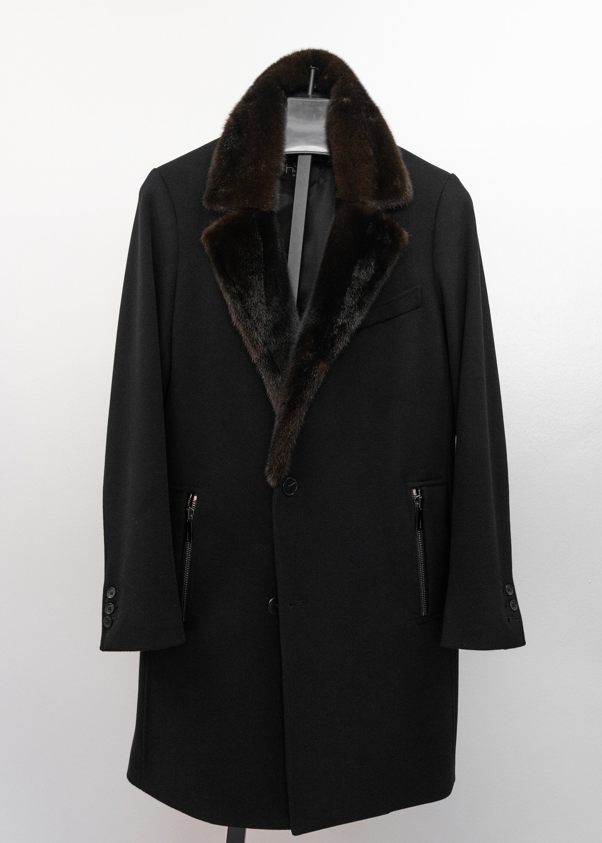 Loro Piana Men's wool coat with mink collar